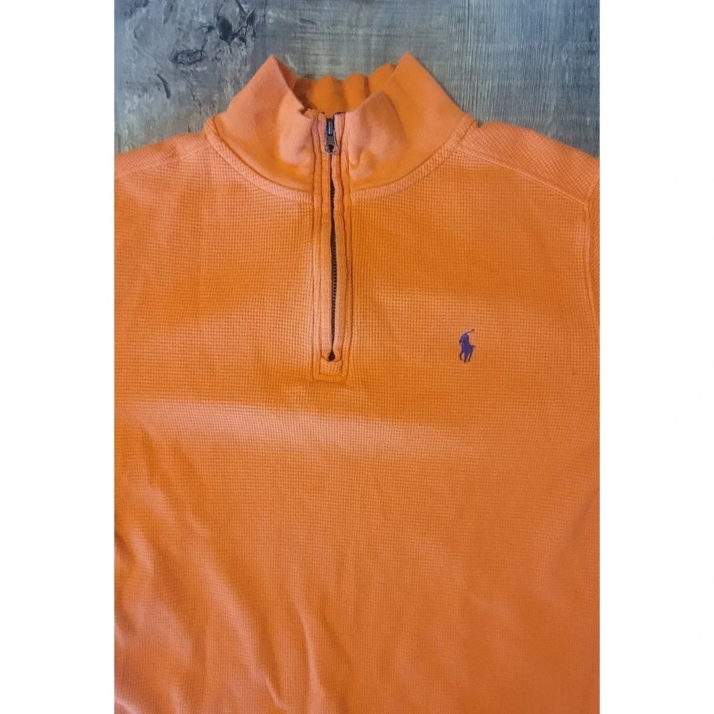 Polo Ralph Lauren Quarter Zip Pullover Waffle Knit Youth L‎ 14–16 Orange 1/4